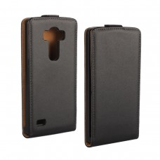 LG G4 Beat 4s - Genuine Leather Up Down Flip Protective Phone Cover Case - Black
